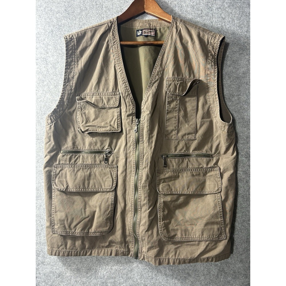 Vintage Arian Utility Fishing Vest XL Khaki Multi Pocket Zip Outdoor Safari 90s